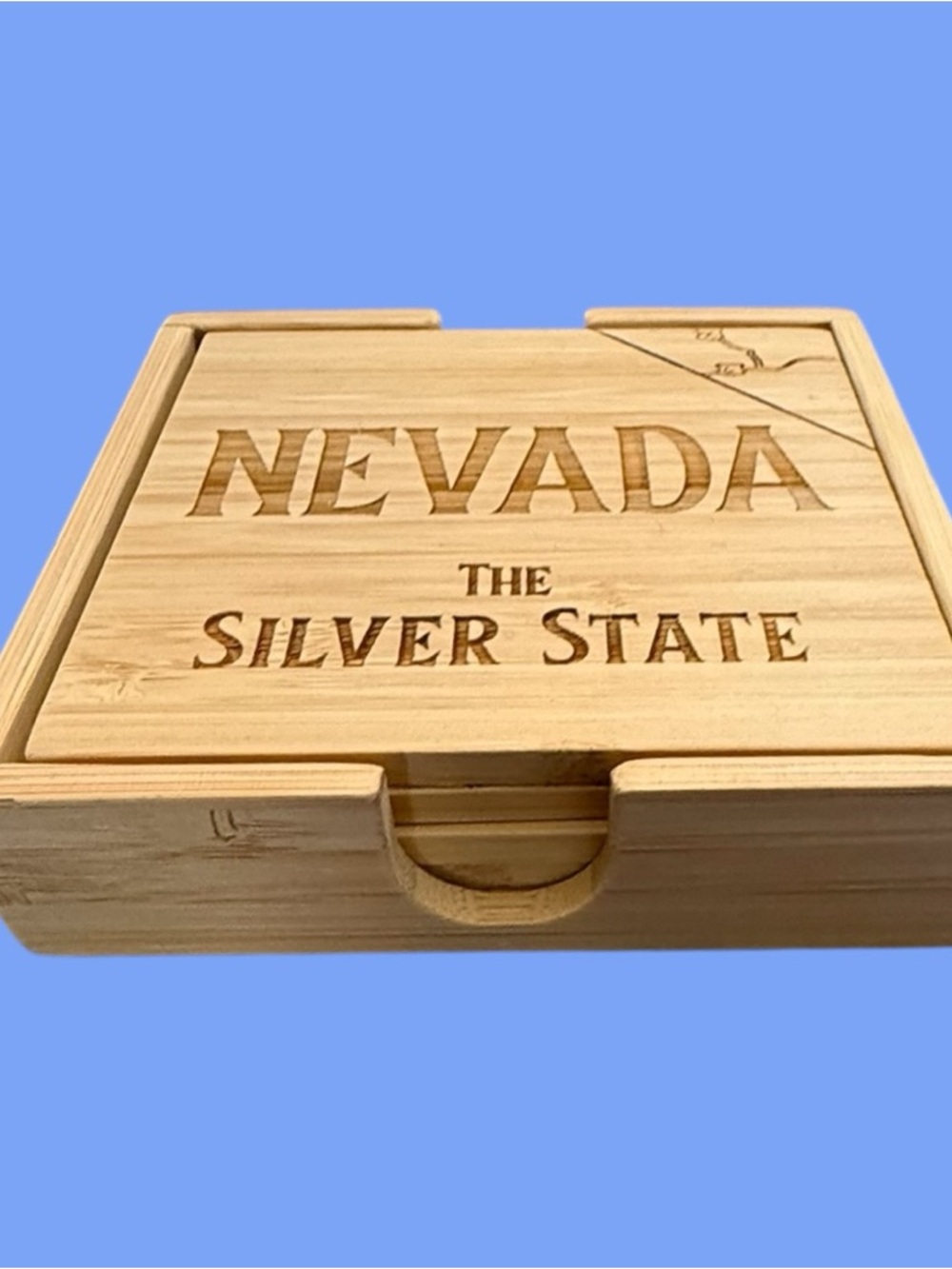 New Puzzle Coaster Set with case Nevada "The Silver State" Map Engraved Bamboo